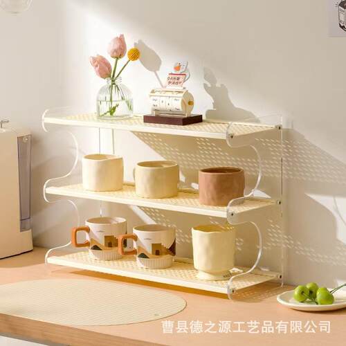 现货木质简易茶水柜杯架家用桌面茶具收纳架餐边柜咖啡杯子置物架