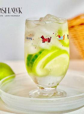 GOSHAWK原创设计中古风手绘腊肠狗高颜值玻璃杯咖啡冷饮高脚酒杯