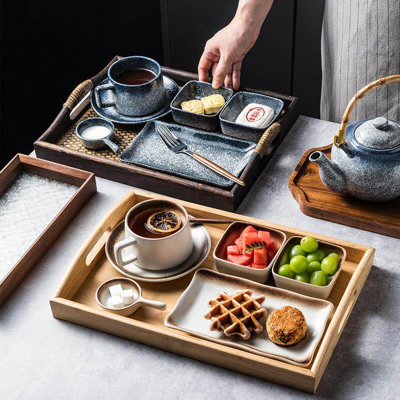 长方形盘子复古茶具一人食套装带托盘早餐盘陶瓷餐盘下午茶分餐盘