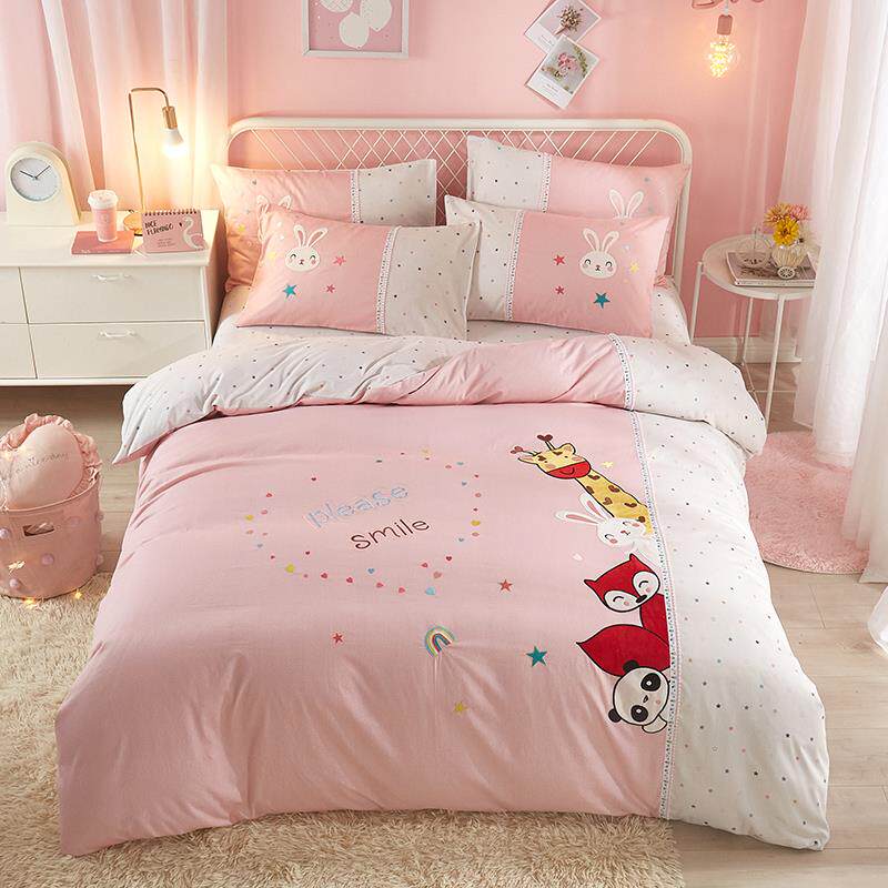 正品儿童卡通全棉床单被套粉小1女孩纯棉四件套色主风.5公m床笠三