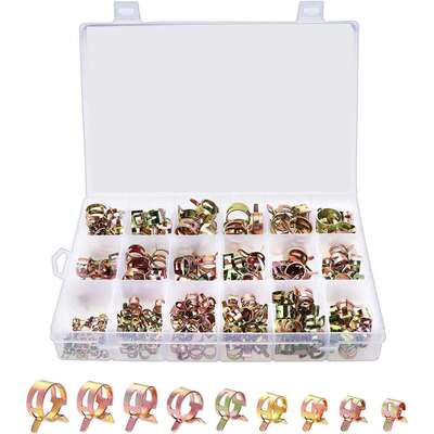 跨境 200PCS 盒装 10种尺寸 镀锌弹性卡箍喉箍弹簧软管夹套件