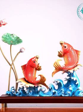 莲年有余锦鲤鱼摆件招财家居客厅玄关酒柜高档轻奢装饰品乔迁礼物