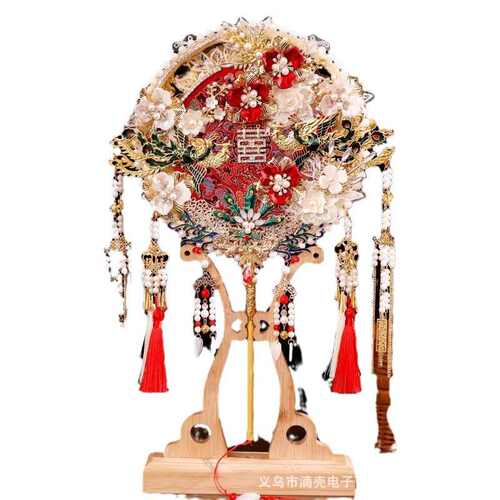 团扇结婚新娘diy材料包秀禾婚礼婚扇成品喜扇子出嫁中式双色双面