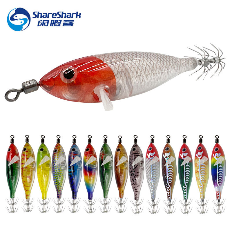 水平鱿鱼鱿鱼路亚仿真夜光台钓饵