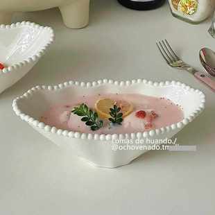 ins风纯色浮珠点陶瓷沙拉碗轻奢餐厅下午茶甜品家用异形早餐碗