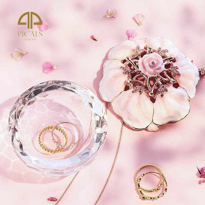 高档日PICAL小S粉色本K9玫瑰花水晶首纳饰盒手链耳钉收盒镜前桌面