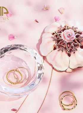 正品日本PALS粉色K9玫瑰花水晶首饰盒手链耳钉收C纳镜前I桌盒面小