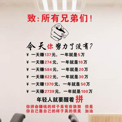 今天你努力瞭吗励志墙贴纸销售公司办公室会议室装饰奋斗激励标语