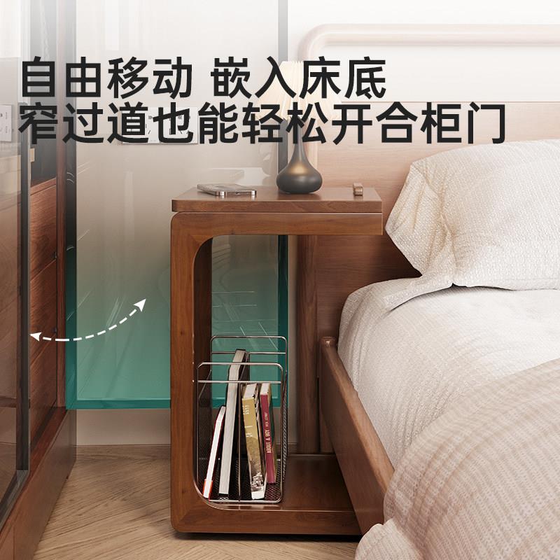 可移动边几床边小桌子实木翻盖床头桌卧室带轮迷你小茶几沙发边桌