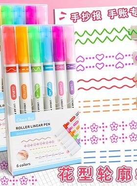 Floral outline curve pen, fluorescent marker, hand account p