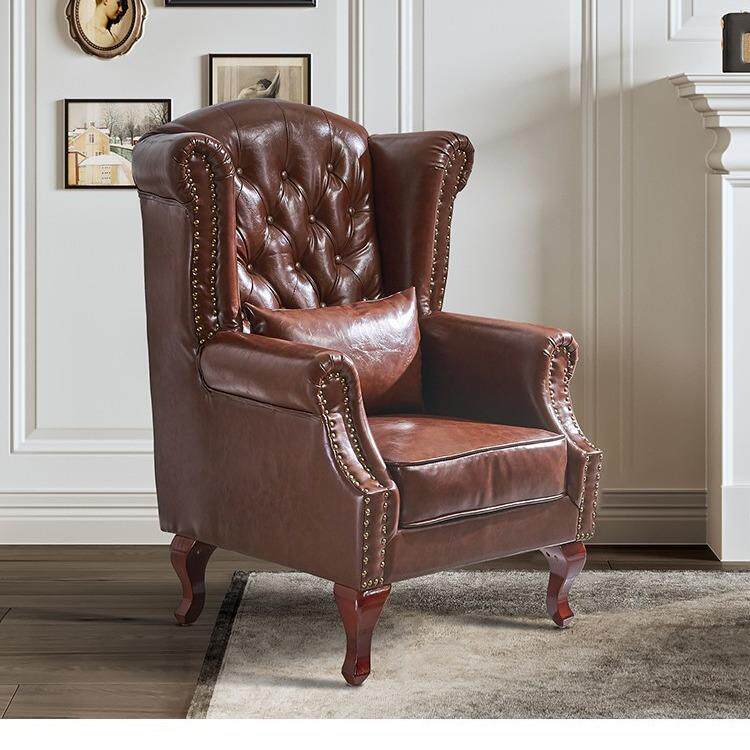 美式单人沙发客厅卧室老虎椅欧式复古皮质休闲懒人高靠背沙发椅