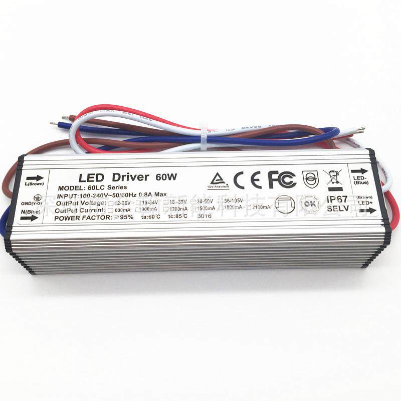 认证无频闪高PF45w50w60w900ma15-18串20串3wLED恒流驱动防水电源