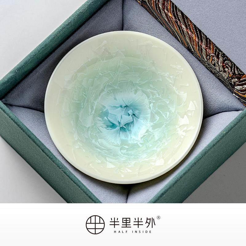 「渐绿」窑变结晶冰花陶瓷斗笠杯主人杯对杯礼盒茶盏清新功夫茶杯