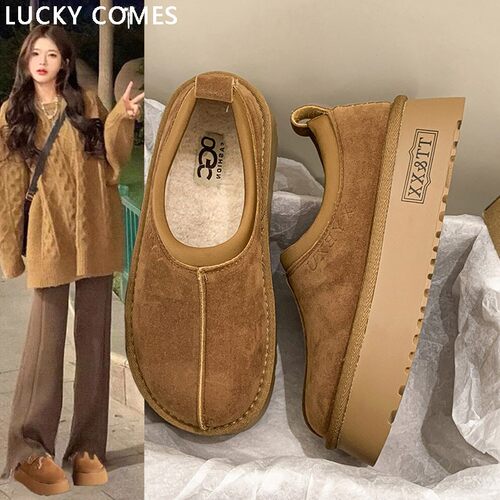 LUCKY COMES厚底勃肯鞋女冬季加绒2026新款一脚蹬毛毛保暖棉鞋子