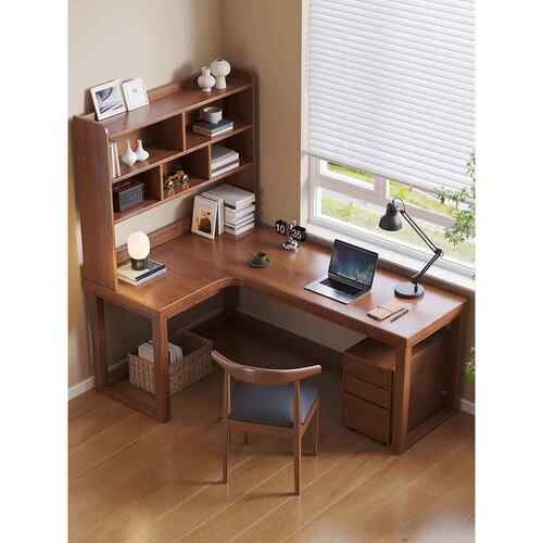 实木转角书桌双人7字型办公桌子家用拐角电脑桌L型靠窗长条写字桌