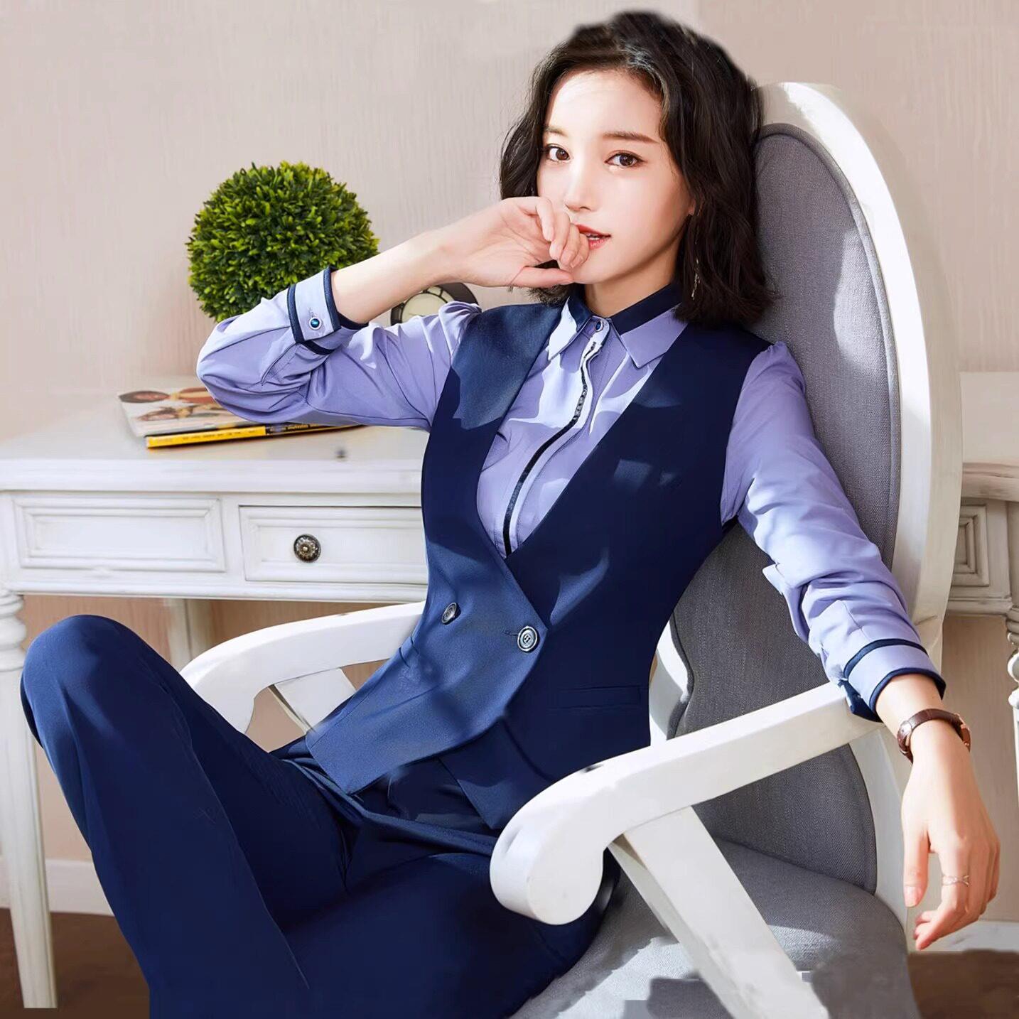 秋冬新款西装马甲女职业正装套装时尚修身短款工装马夹工作服制服