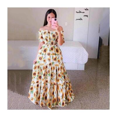 Womens dress one-shoulder floral off-the-shoulder long