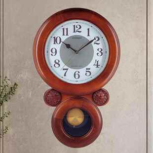 福禄吉祥中式黄杨实木家用客厅书房别墅双圆环形静音壁时计挂钟表