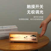 新款 多功能手机无线充木质复古氛围感风景画小夜灯 无线充灯光画
