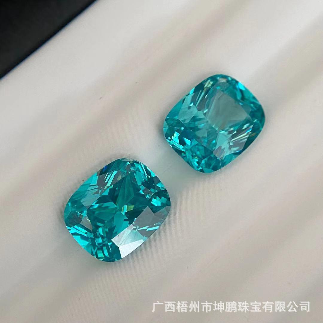 源头工厂帕拉伊巴碧玺肥长方裸石戒面枕形湖蓝绿色饰品主石霓虹蓝