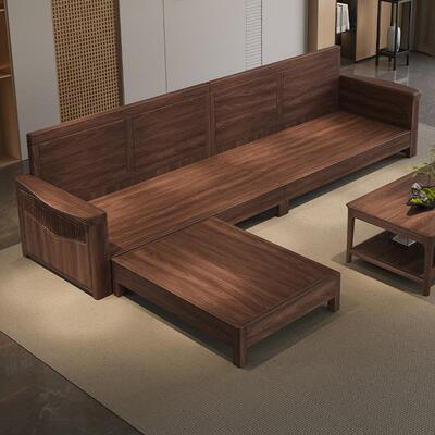 胡桃实木沙发组合现代简冬约小户型夏黑两用客VEO厅转木质储物沙