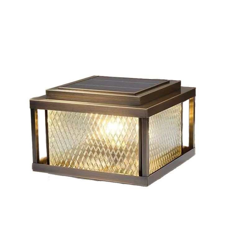 拉丝质感太阳能柱头灯别墅庭院围墙灯LED方形门柱围栏灯walllight