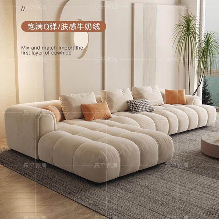 奶油风防猫抓绒布泡芙沙发客厅2026新款家用贵妃布艺沙发