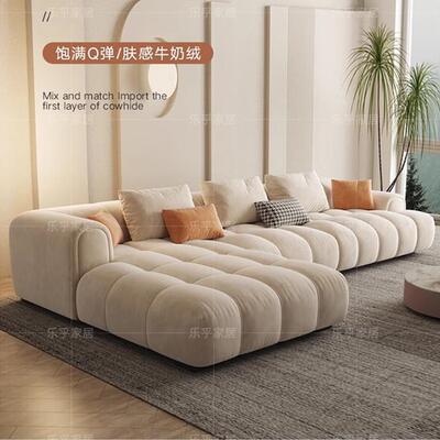 奶油风防猫抓绒布泡芙沙发客厅2026新款家用贵妃布艺沙发