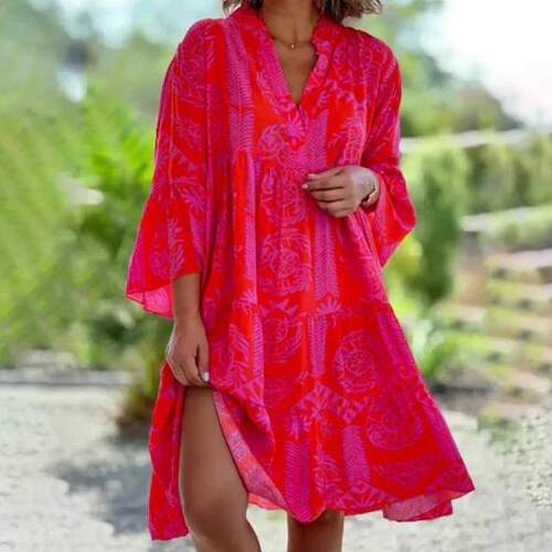 Women's flared sleeve cake style patchwork dress