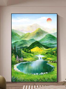 聚宝盆山水画玄关挂画客厅沙发背景墙装饰画招财青山绿水风景壁画