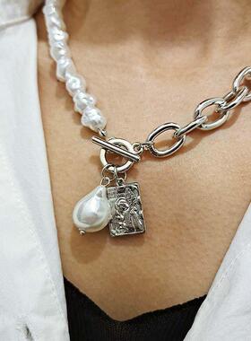 KMVEXO Vintage Baroque Irregular Pearl Lock Chains Neckl