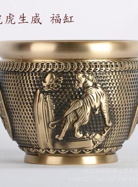 铜制作浮雕米缸铜缸福缸聚宝盆旧仿做古1911黄装饰品摆件