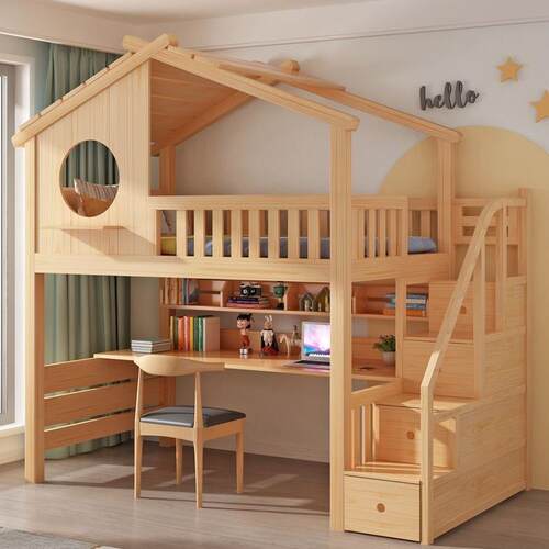 儿童树孩屋实木上低下床高双层床子母0506树屋母子床床男孩女公主