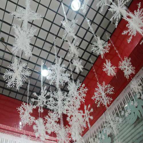 绕线雪花片圣诞节创意挂件塑料拉丝雪花片酒店橱窗装饰品泡沫雪花