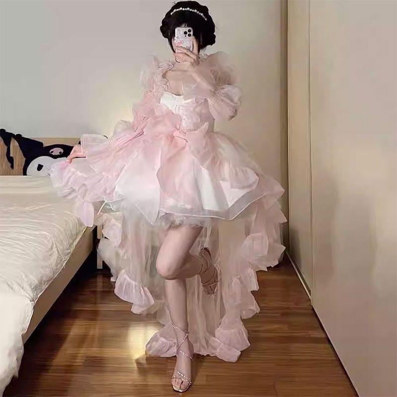 花嫁礼服蓝色lolita拖尾连衣裙洋装洛丽塔重工公主蓬蓬显瘦