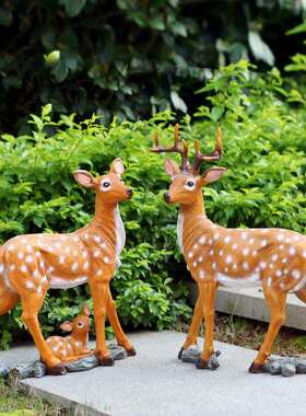 户外仿真梅花鹿雕塑摆件花园玻璃钢动物摆件庭院装饰园林景观小品