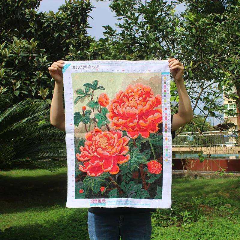 绣好的纯手工十字绣成品娇艳欲滴花开富贵玄关卧室小画不带框