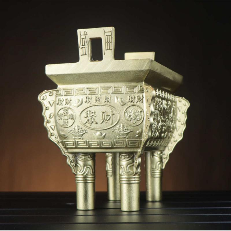 铜鼎摆件纯黄铜四方鼎诚信鼎香炉鼎盛千秋家具办公室双龙鼎盛千秋