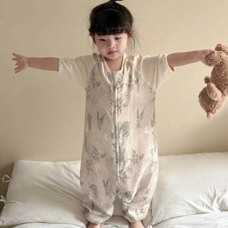 婴儿睡袋夏季薄款双层竹棉纱布儿童短袖分腿睡袋宝宝空调房防踢被