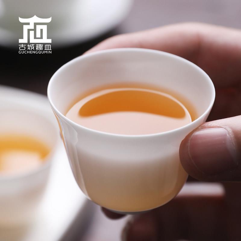 潮州功夫茶杯玉兰骨瓷杯超薄轻透光白品茗杯闻香杯主人杯陶瓷小杯
