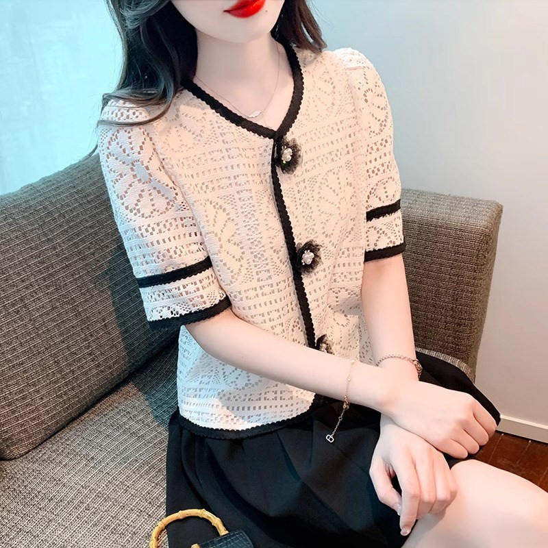 小香风雪纺衬衫女士短袖夏季薄款2026新款设计感小众半袖T恤上衣