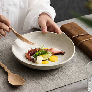 家用陶瓷沙拉碗实用复古餐盘汤盘菜盘子餐具商用餐厅粗陶 深盘日式