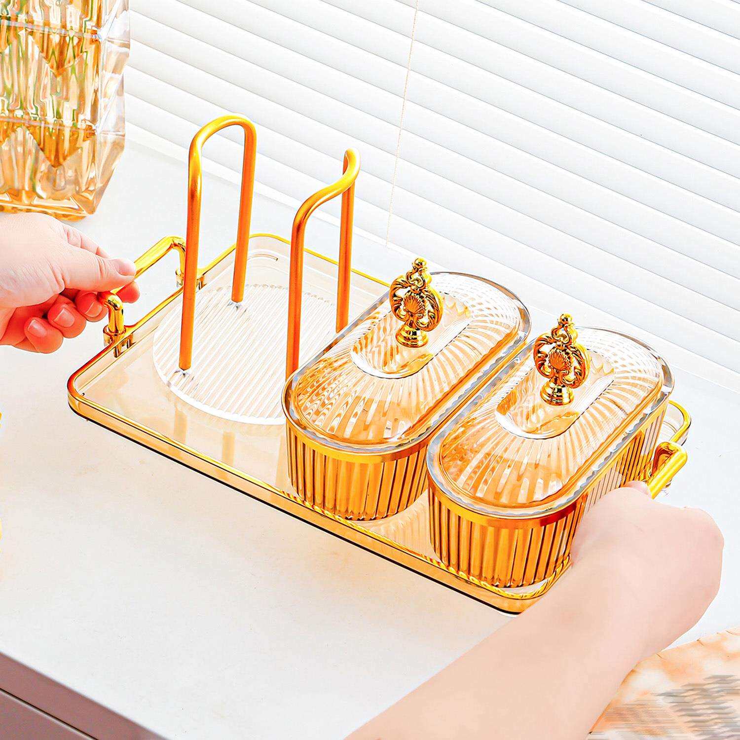 分格水果盘带盖带杯架家用客厅茶几塑料果盘干果糖果点心盒收纳盘