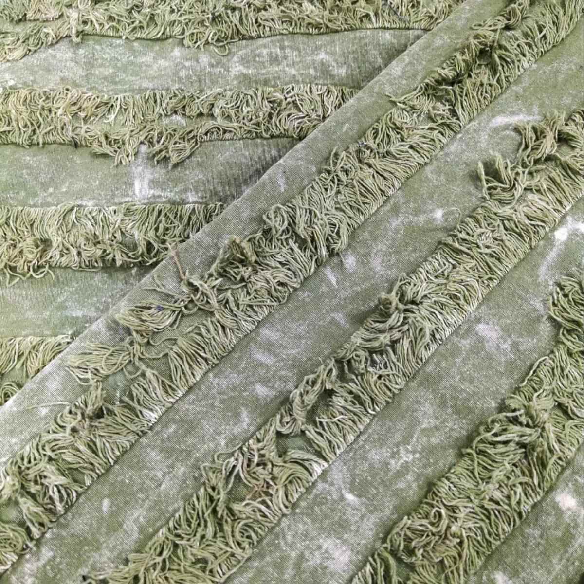 废土风扎染炒色剪花流苏麻棉面料条纹A