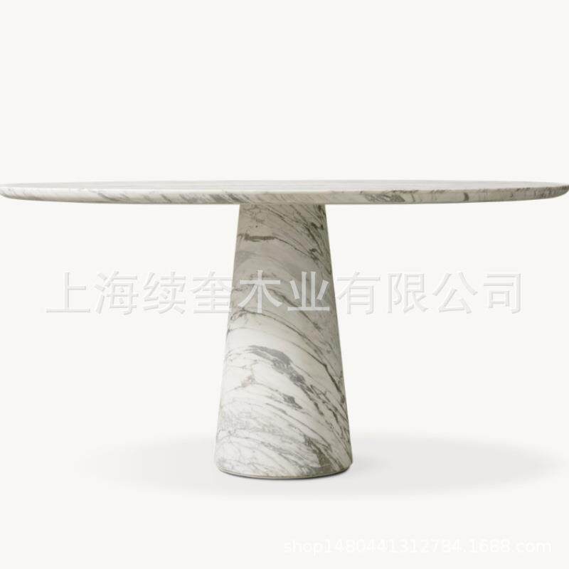 美式RH简约大理石圆形桌餐椅组合家用餐厅家具别墅亚马逊出口工厂