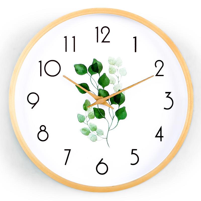 田园风格实木挂钟静音家用个性装饰时钟大气客厅卧室挂表定制