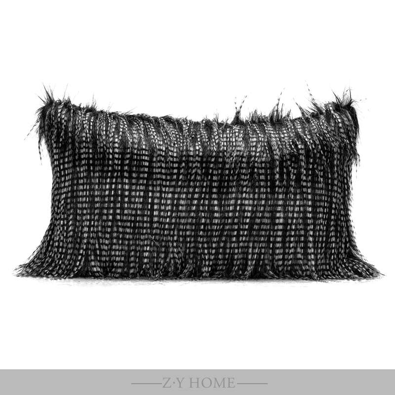 现代简约抱枕腰枕【奢黑】系列黑白色毛毛轻奢北欧样板间靠垫靠包