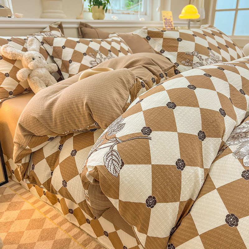 床上床单件套被套母婴四棉竺提花彩棉清新级裸睡宿舍三件套全