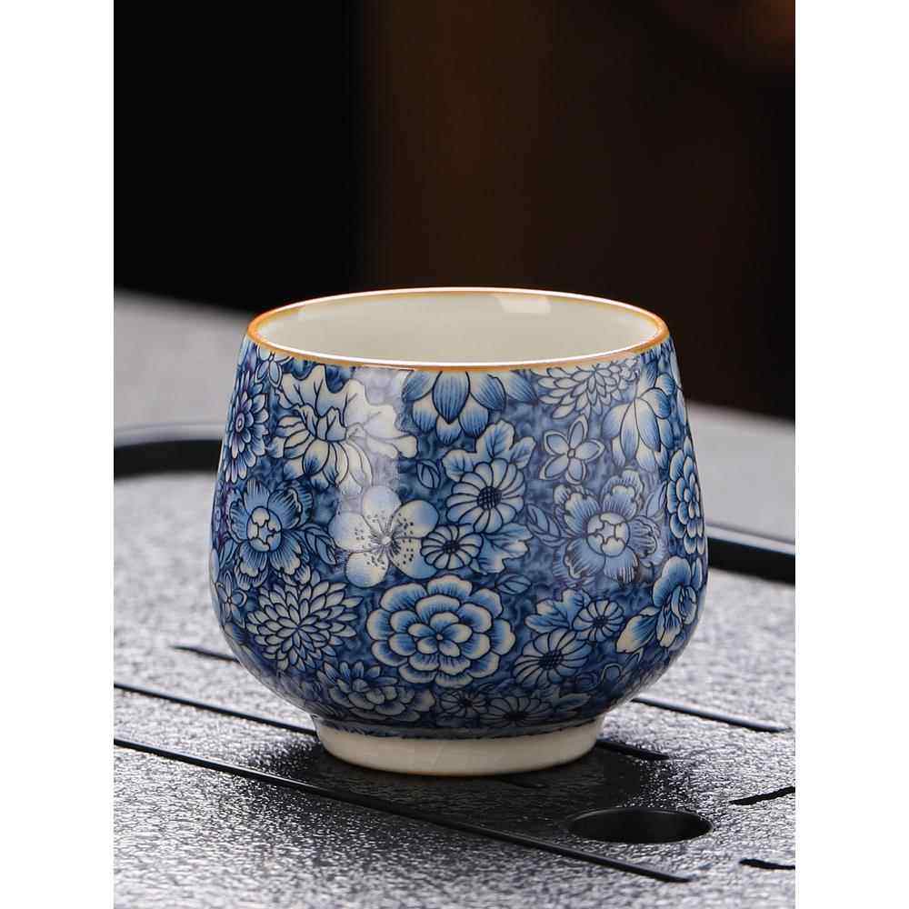 米色汝窑青花大师杯全花茶杯陶瓷开口件可提升功夫茶套装中国茶杯,餐饮具,茶杯,淘宝优惠券,粉丝福利购,淘宝优惠卷
