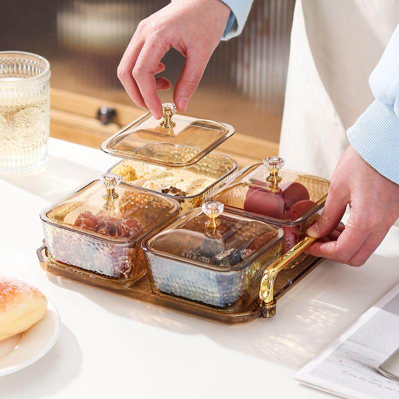 水果盘家用玻璃四六宫格分格小吃盘坚果零食茶点摆放盘干果收纳盒